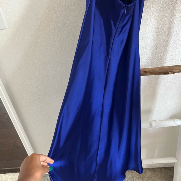Zara Blogger Fave Satin Effect Blue Midi Maxi Cross Back Dress - Picture 10 of 12